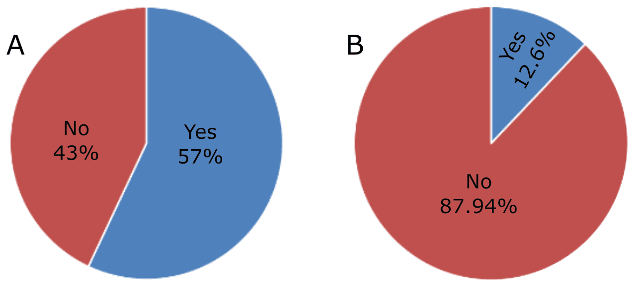 Figure 6. Bed shared by the patient with someone (A) and source of cloth drying (B).