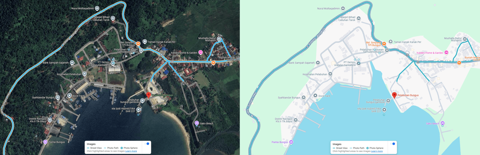 Figure 2. Location of samudera bungus fishing port (coordinates: -1.03018, 100.39942).