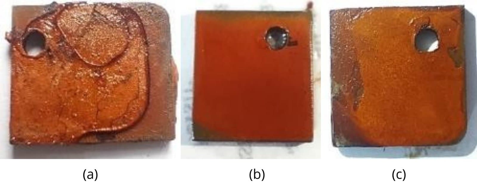 Figure 5. Surface morphology of ASTM A36 steel after 7 days immersion in 10% NaCl solution: (a) BB (uncoated), (b) BK (chitosan-coated), and (c) BKS2 (chitosan–silica composite, 2%).